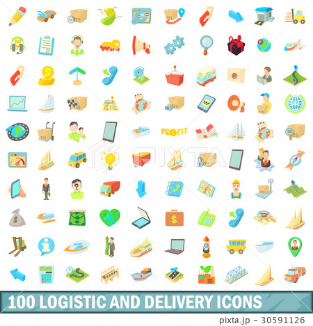 100 logistic and delivery icons set, cartoon style 30591126