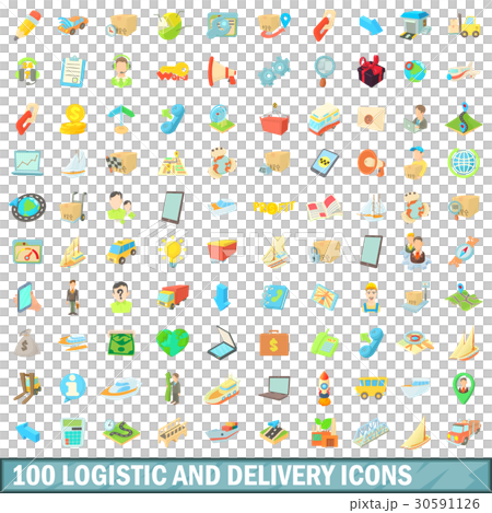 100 logistic and delivery icons set, cartoon style 30591126
