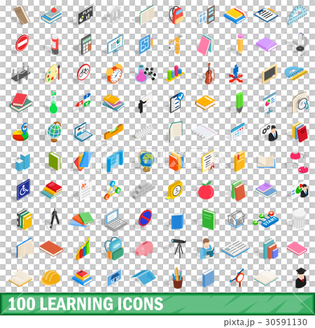 100 learning icons set, isometric 3d style 30591130