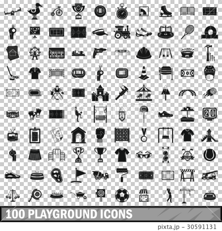 100 playground icons set, simple style 30591131