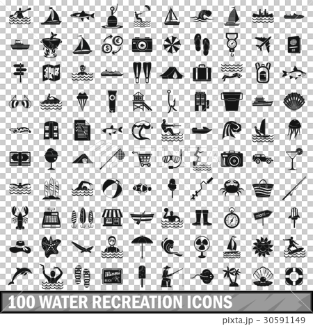 100 water recreation icons set, simple style 30591149