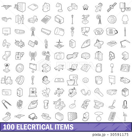 100 electrical items icons set, outline style 100 electrical items icons set, outline style 30591175