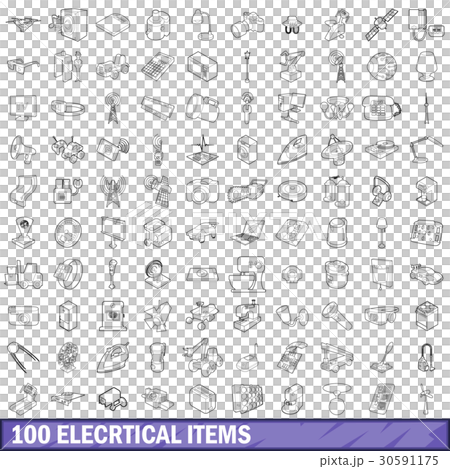 100 electrical items icons set, outline style 100 electrical items icons set, outline style 30591175