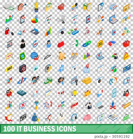 100 it business icons set, isometric 3d style 30591192