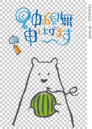熱的熊的例證在熱天氣的用西瓜 30592042