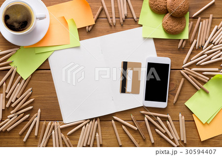 Designer workplace with pencils and sketchbook 30594407