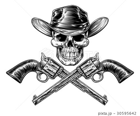 Sheriff Star Hat Skull And Pistolsのイラスト素材