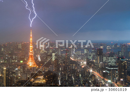 Lightning storm over Tokyo city, Japan  30601019