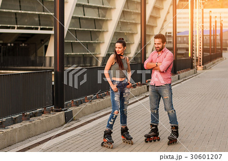 People on inline skates standing. People on inline skates standing. 30601207