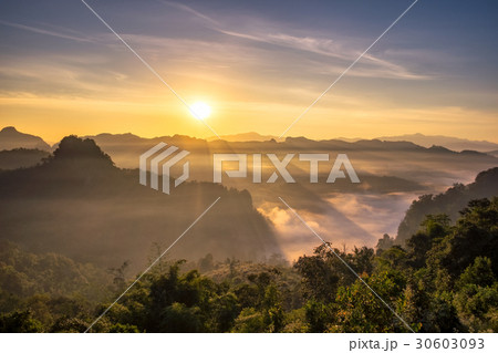Scenic landscape sunshine over hill in morning 30603093