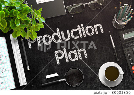 Black Chalkboard with Production Plan Concept. 3D Black Chalkboard with Production Plan Concept. 3D 30603350