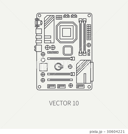 Line flat vector computer part icon motherboard Line flat vector computer part icon motherboard 30604221