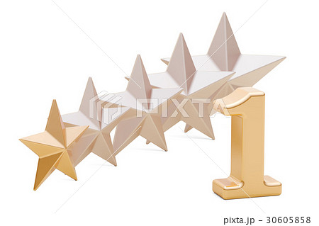1 stars rating concept, 3D rendering 1 stars rating concept, 3D rendering 30605858