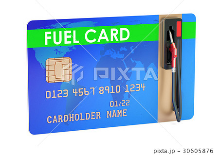 Fuel card with gas pump nozzle, 3D rendering 30605876