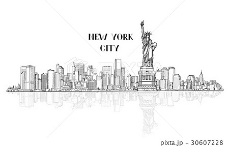 New York, USA skyline city sketch Liberty monument 30607228