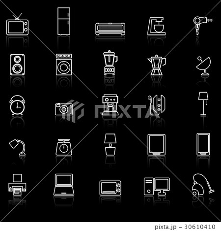 Household line icons with reflect on black Household line icons with reflect on black 30610410