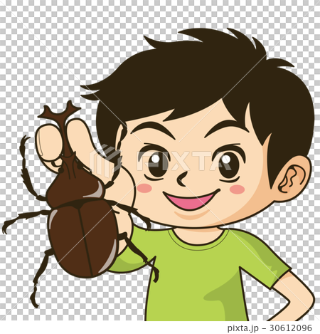 チラシやカタログでカットとして使えるカブトムシを持つ元気な男の子イラストのイラスト素材 30612096 Pixta
