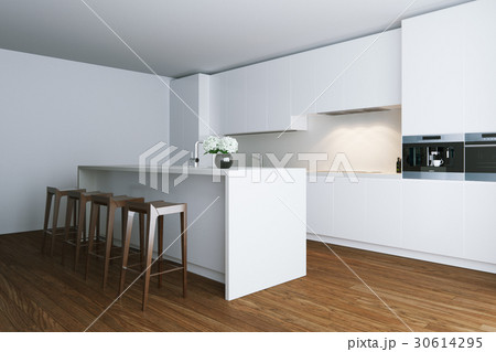3d render white contemporary kitchen in big house 30614295