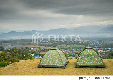 Camping tent on the mountain at Pai, Thailand Camping tent on the mountain at Pai, Thailand 30614768
