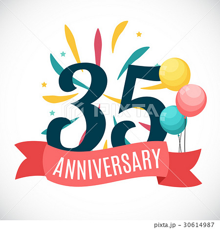 Anniversary 35 Years Template with Ribbon Vector 30614987