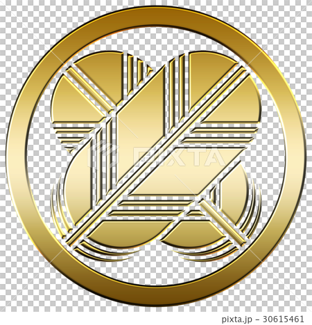 家紋 丸に違い鷹羽 金 Family crestのイラスト素材 [30615461