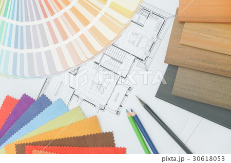 Sample of matterial on architectural drawing paper 30618053