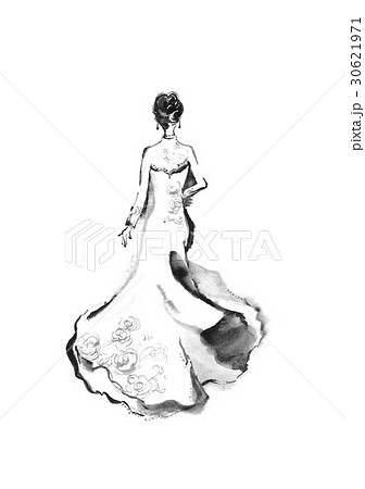 モノクロ ウェディングドレスのイラスト素材