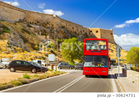 Red double-Decker sightseeing bus, Rethymno, Crete 30624731