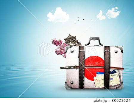 Japan, retro suitcase with a Japanese flag Japan, retro suitcase with a Japanese flag 30625524