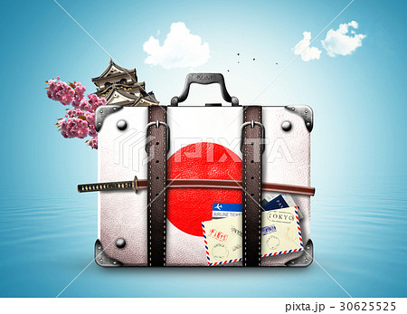 Japan, retro suitcase with a Japanese flag Japan, retro suitcase with a Japanese flag 30625525