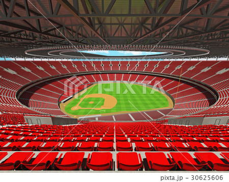 Beautiful modern baseball stadium with red seats 30625606
