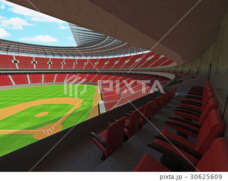 Beautiful modern baseball stadium with red seats 30625609