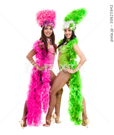 two carnival dancer women dancing against isolated two carnival dancer women dancing against isolated 30625942