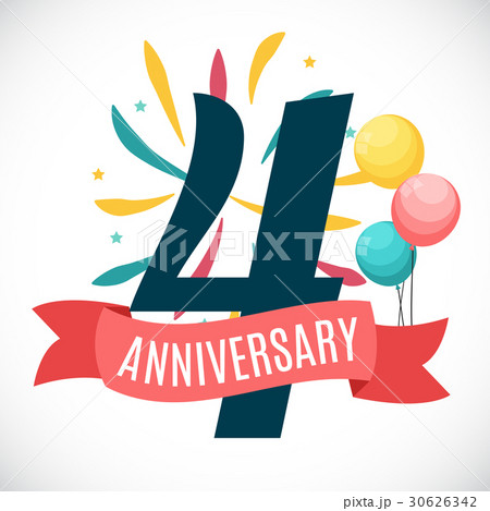 Anniversary 4 Years Template with Ribbon Vector 30626342