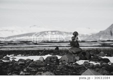 Balance stones, Zen stone stacked, black and white 30631084