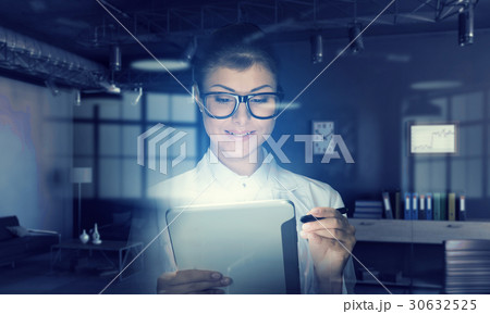 Scientist woman doing research. Mixed media 30632525