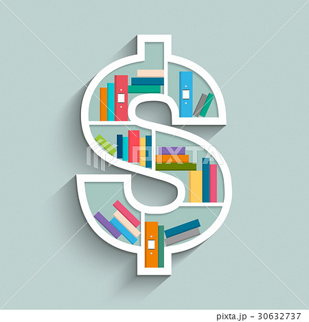 Bookshelf in form of dollar sign with books. 30632737