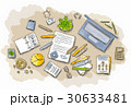 Drawn image of work table with objects 30633481