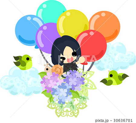 可愛い女の子と紫陽花の気球 30636701