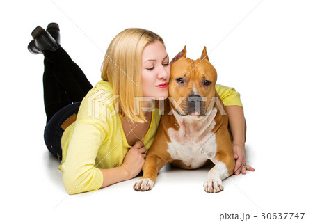 Girl with amstaff dog Girl with amstaff dog 30637747