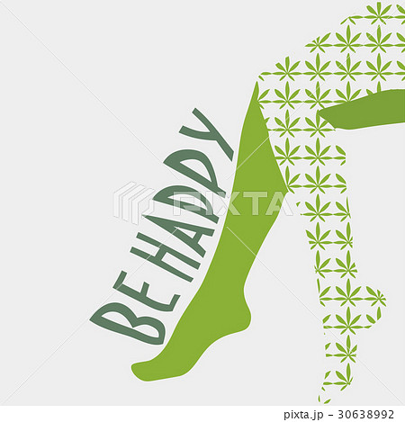 Conceptual vector illustration: sexy female legs with cannabis leaf stockings on. Text Be Happy.   30638992