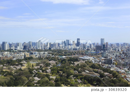 東京眺望 桜のころ 新宿より赤坂 虎ノ門方面 の写真素材