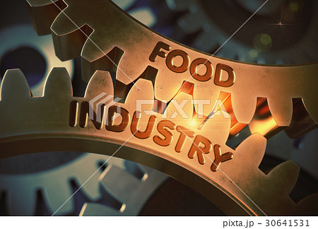 Golden Gears with Food Industry Concept. 3D 30641531