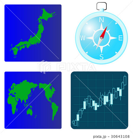 色付きアイコン 地図 方位磁針 株のイラスト素材