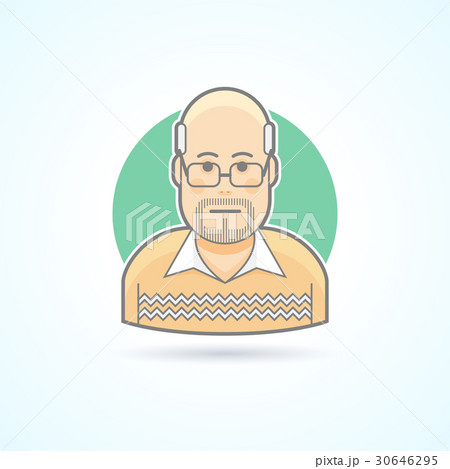 Bald man with glasses in a sweater icon 30646295