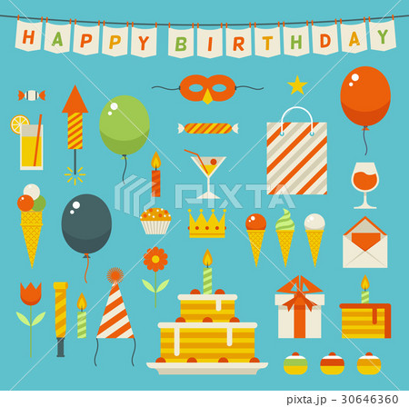 Birthday party flat vector icons. 30646360