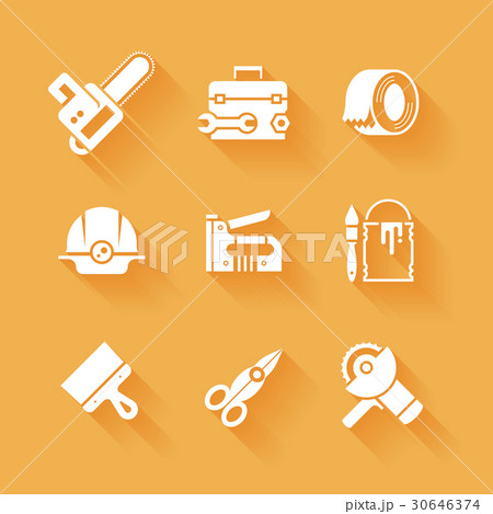 Trendy flat working tools icons white silhouettes 30646374