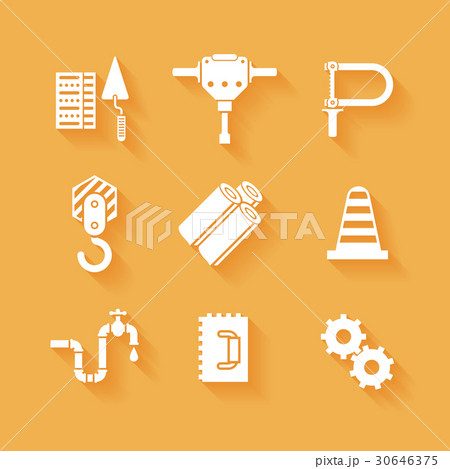 Trendy flat working tools icons white silhouettes Trendy flat working tools icons white silhouettes 30646375