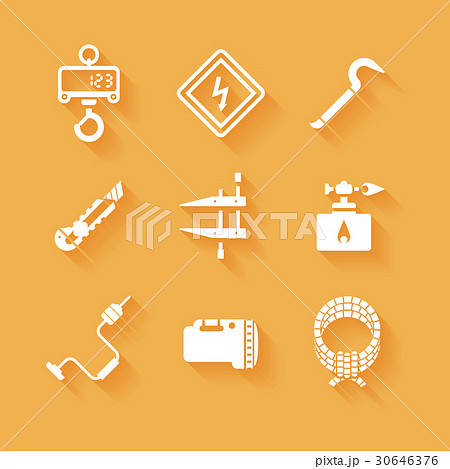 Trendy flat working tools icons white silhouettes Trendy flat working tools icons white silhouettes 30646376