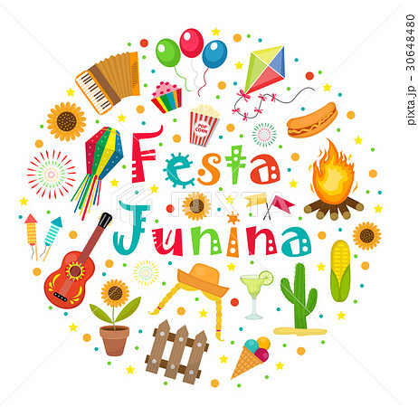 Festa Junina Set Of Icons In A Round Shapeのイラスト素材